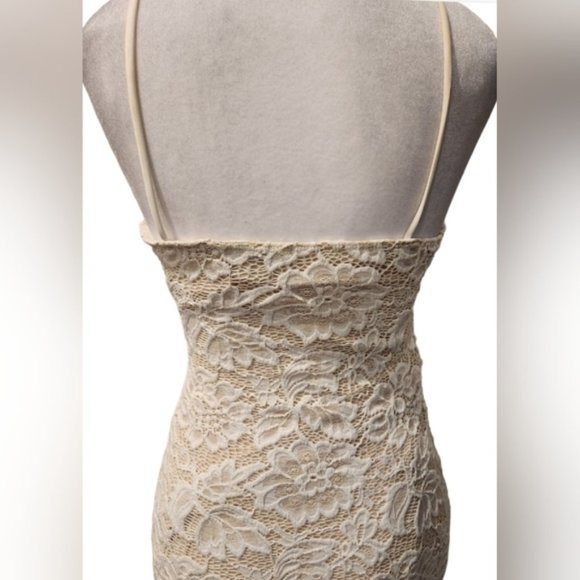 SOLD - Beautiful White Lace Midi Dress with Spaghetti Straps - Picture 5 of 9